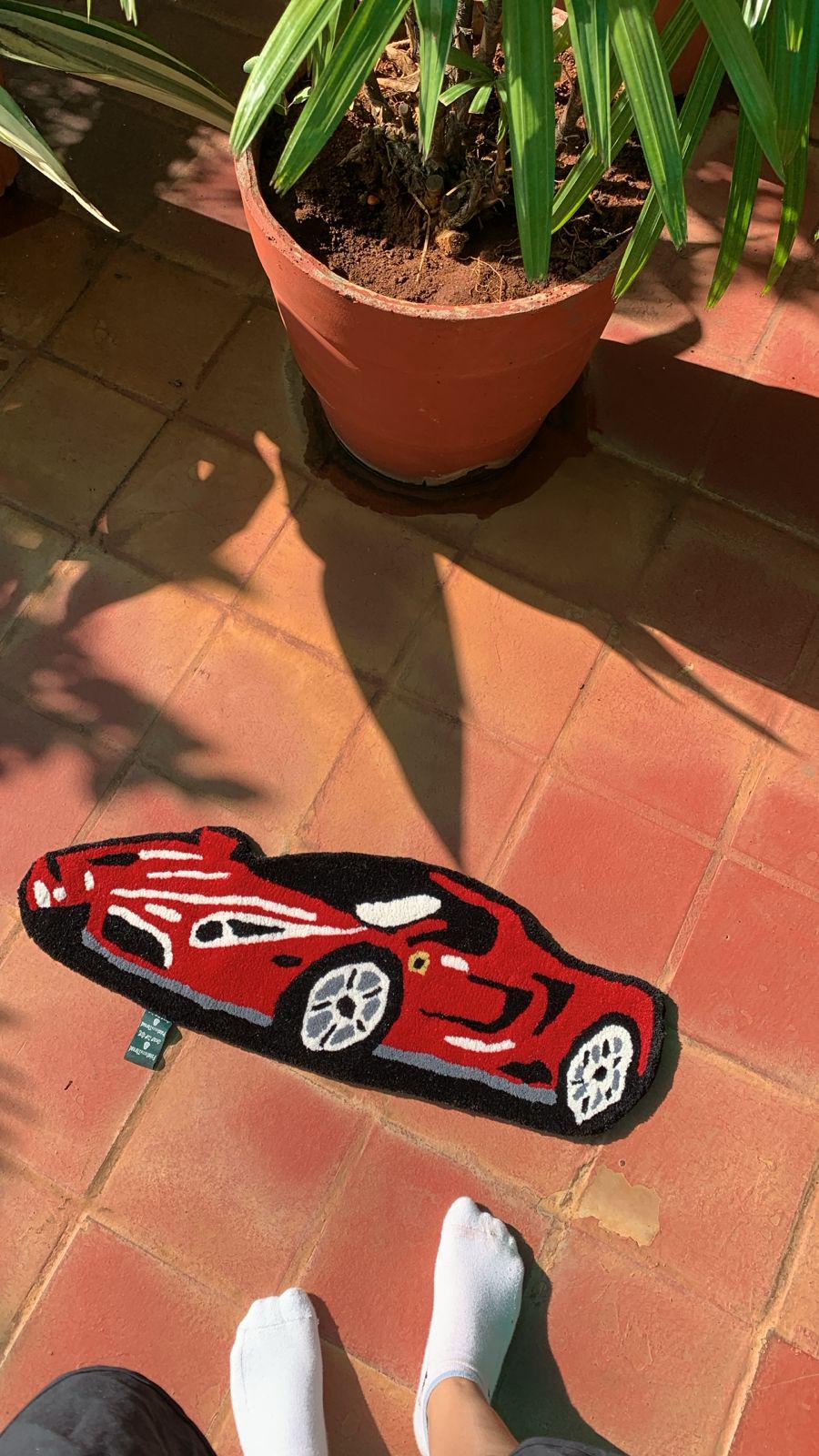 Hand Tufted Ferrari Car Rug | Custom Sports Rug, Luxury Decor