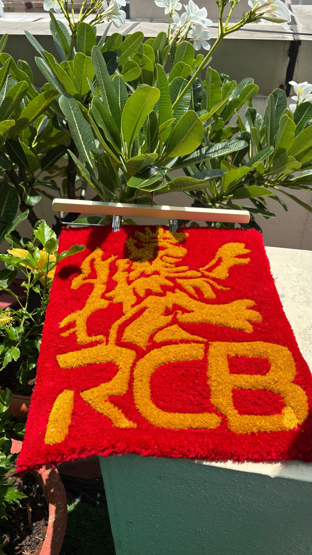 Hand Tufted RCB Rug | Custom IPL Fan Carpet, Sport Decor