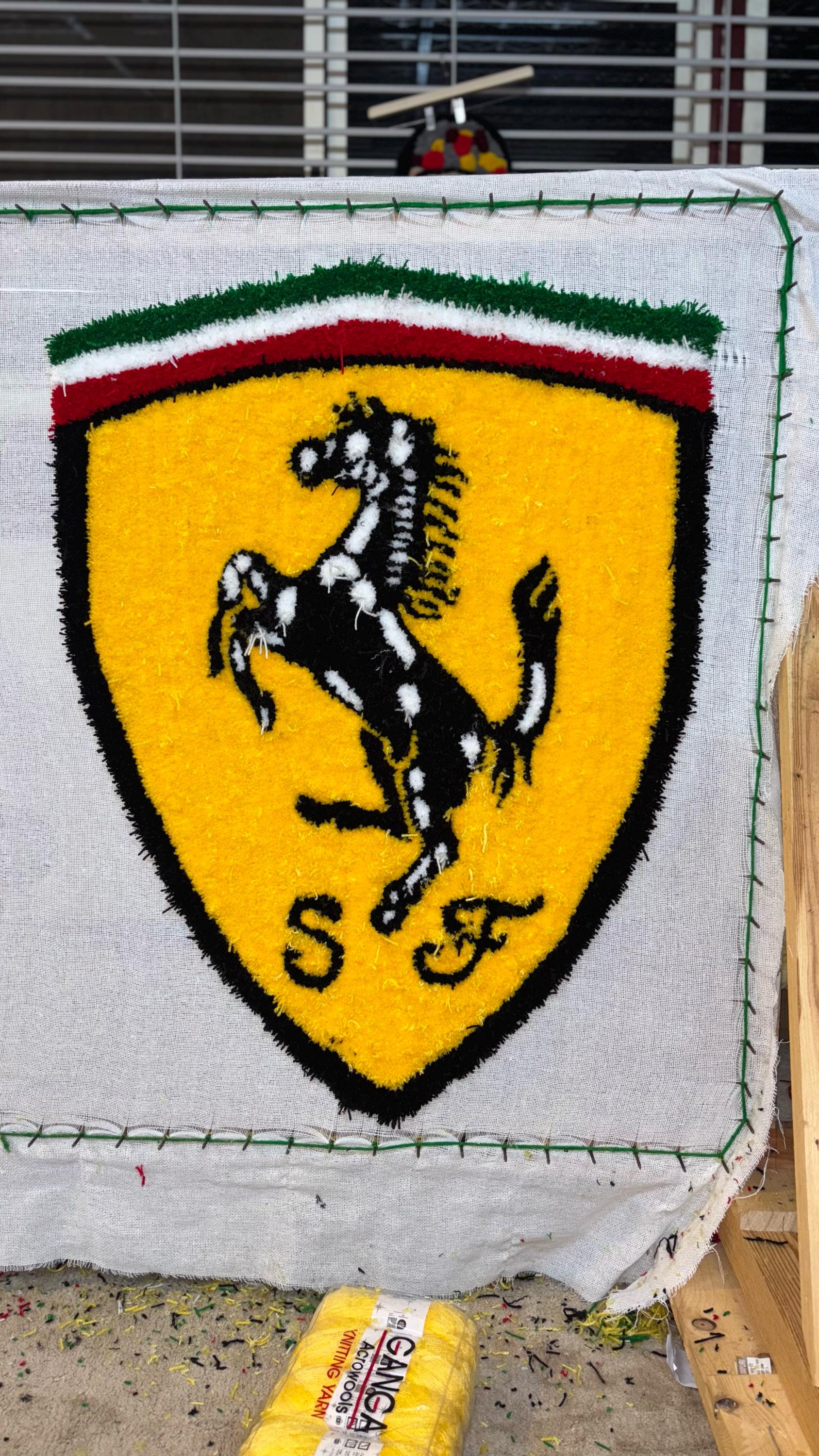 Hand Tufted Ferrari Logo Rug | Luxury Sports Car Decor