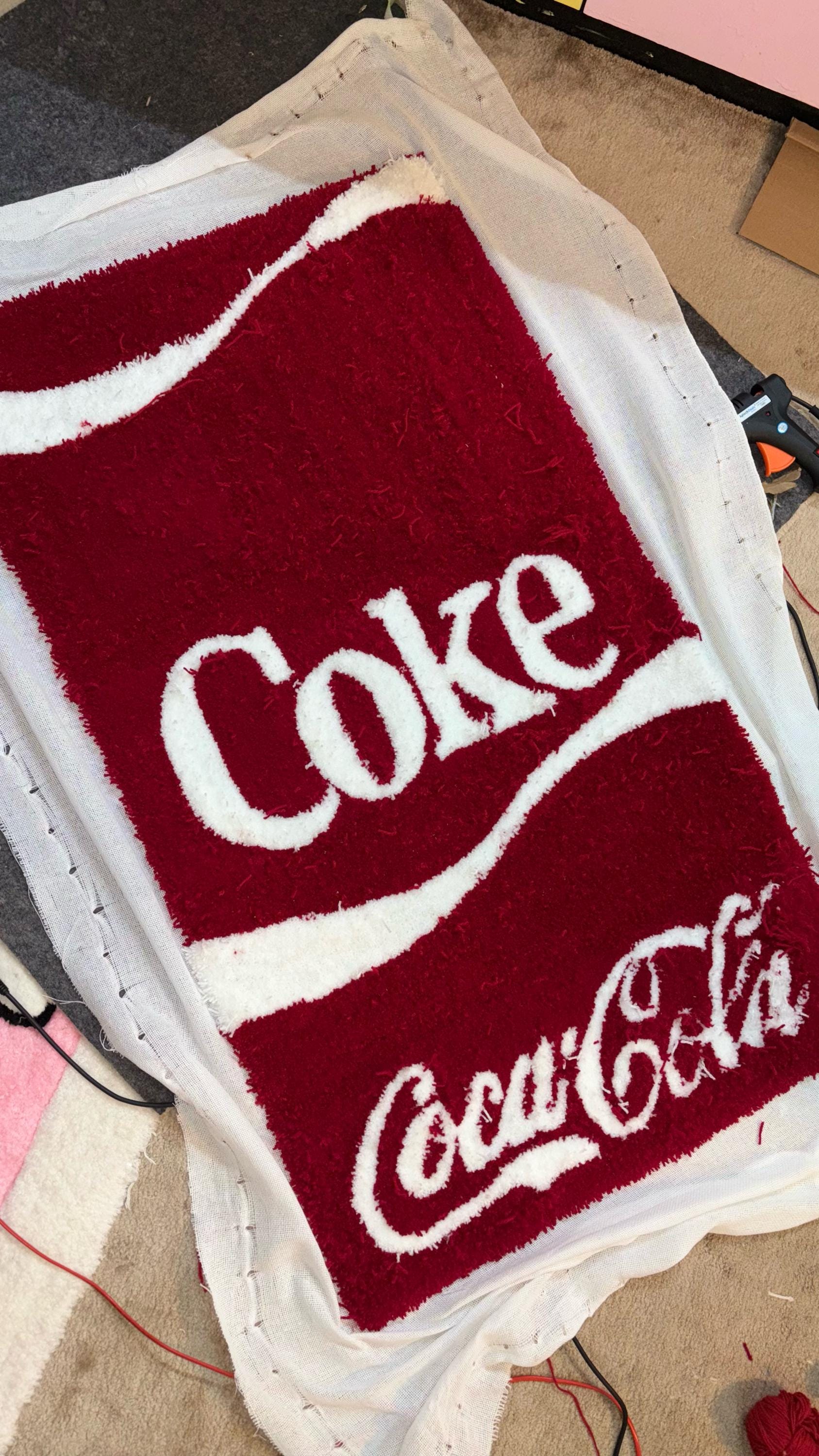 Hand Tufted Coca-Cola Rug | Red & White Cola Logo, Floor or Wall Art
