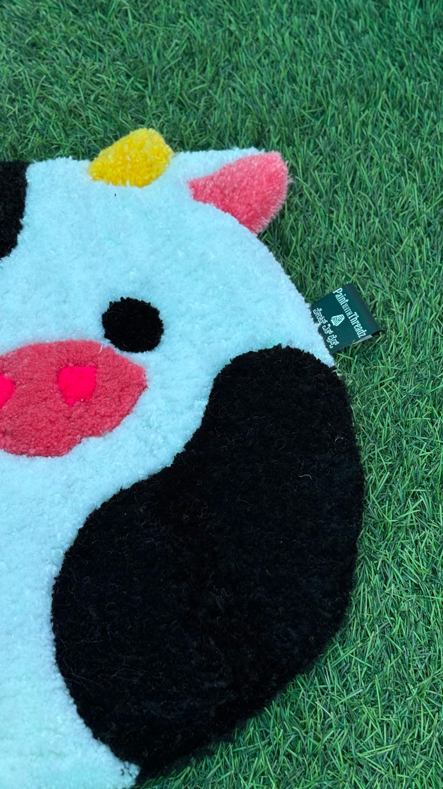 Hand Tufted Cow Face Rug | Custom Animal Rug, Kawaii Decor