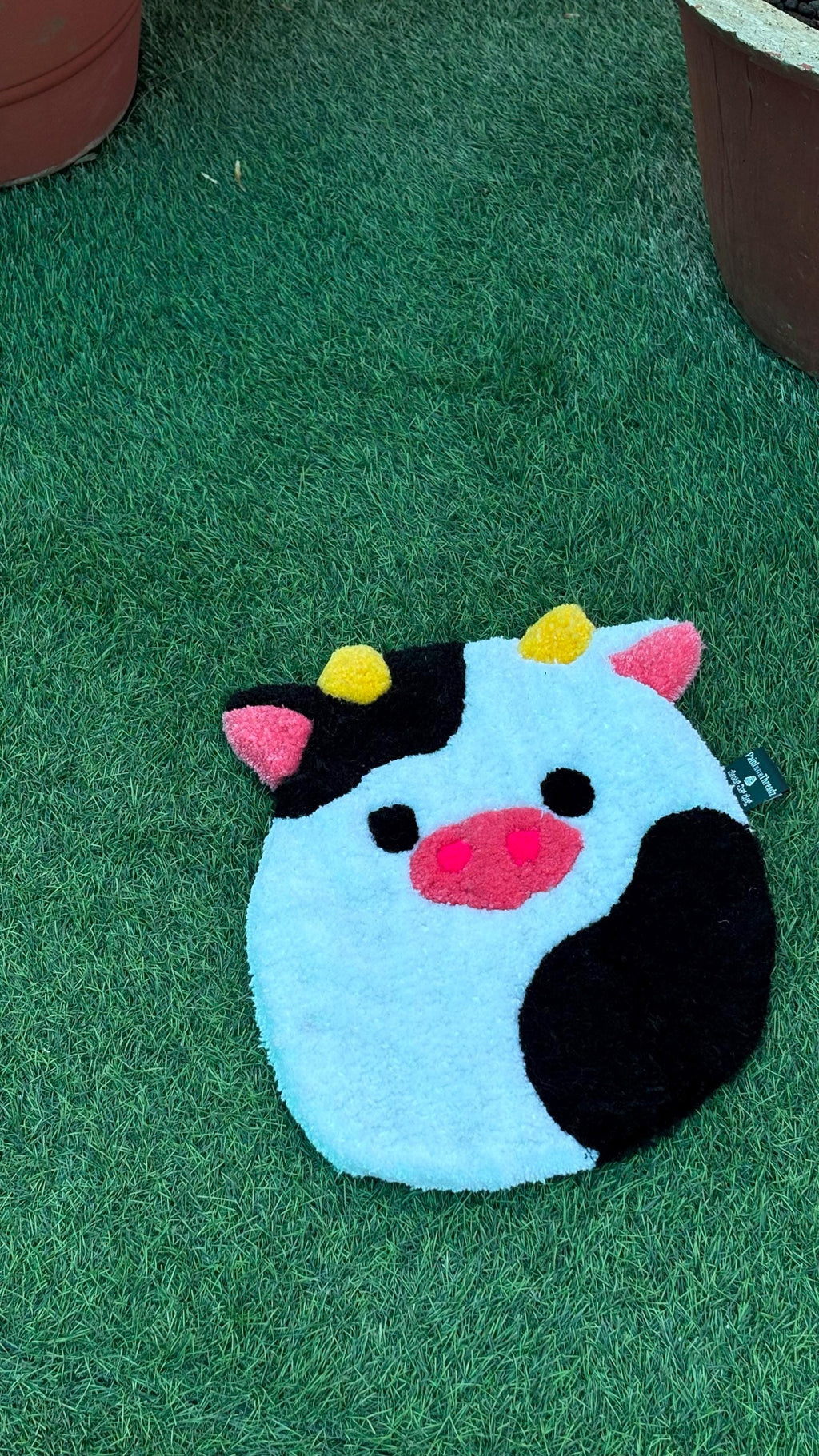 Hand Tufted Cow Face Rug | Custom Animal Rug, Kawaii Decor