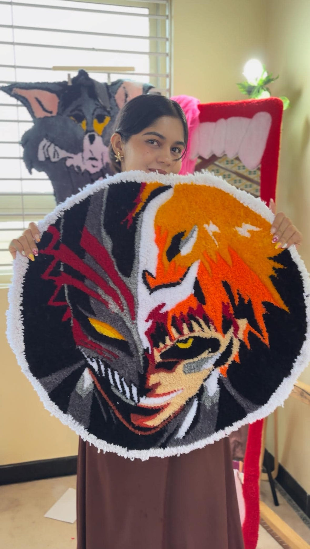 Custom Ichigo Kurosaki Shinigami Face Rug – Anime Tufted Rug – Handmade