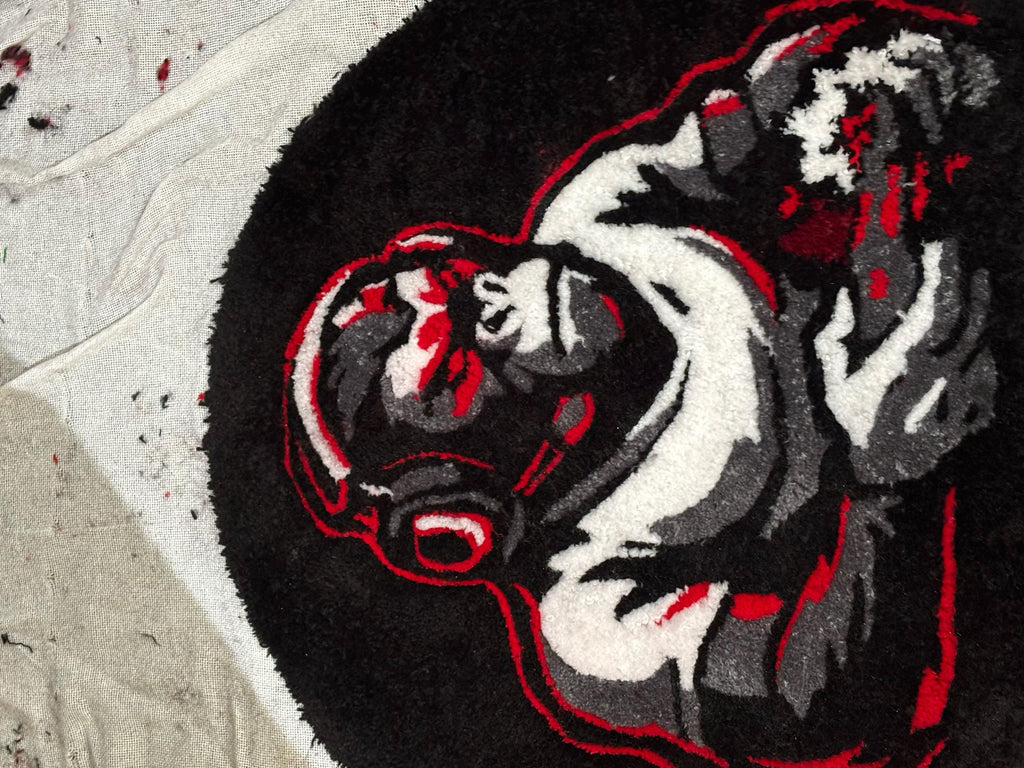 Handmade Gaming Gorilla Rug – Custom Black & Red Gamer Mat – Enhance Your Gaming Lair