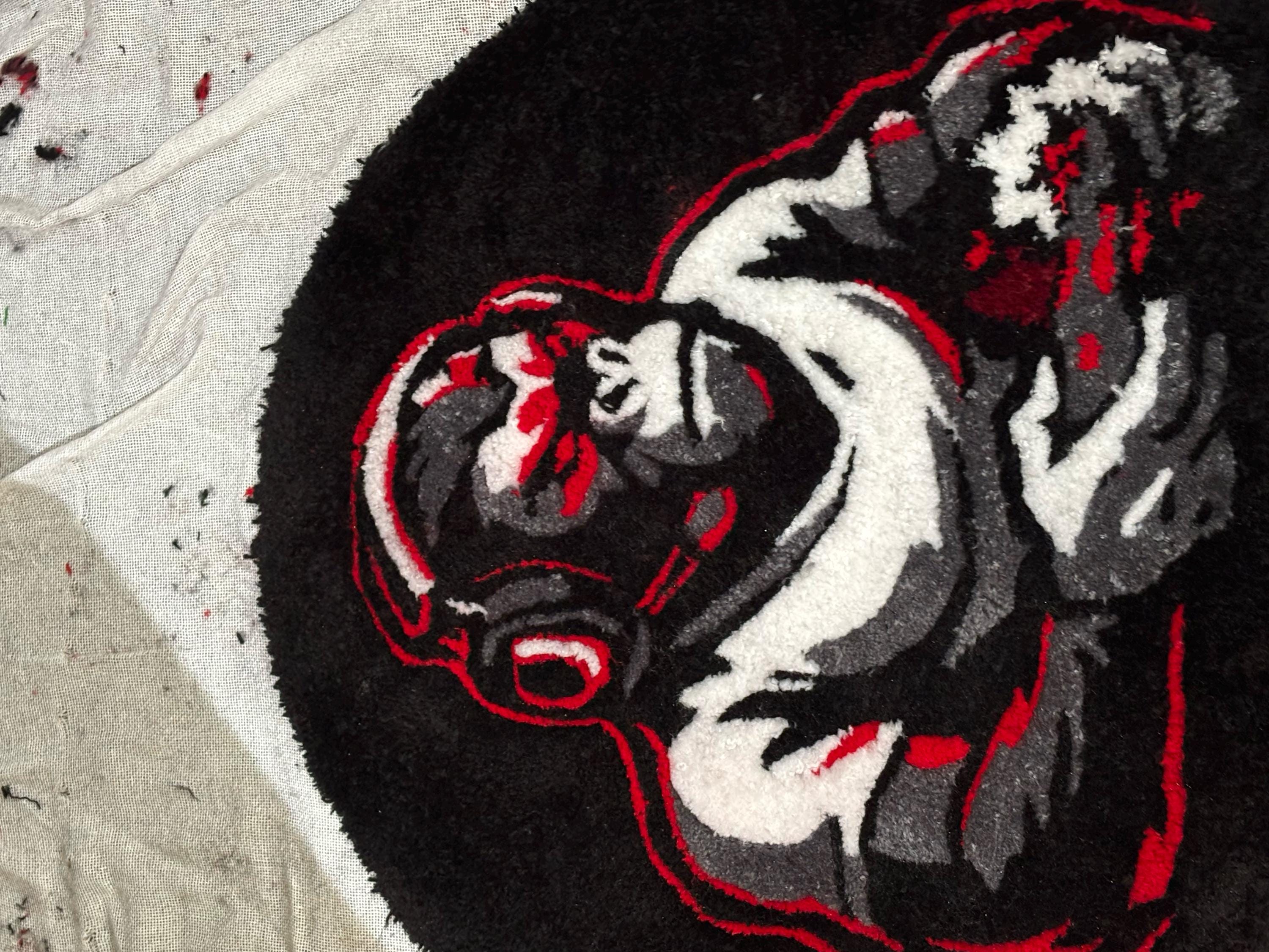 Handmade Gaming Gorilla Rug – Custom Black & Red Gamer Mat – Enhance Your Gaming Lair