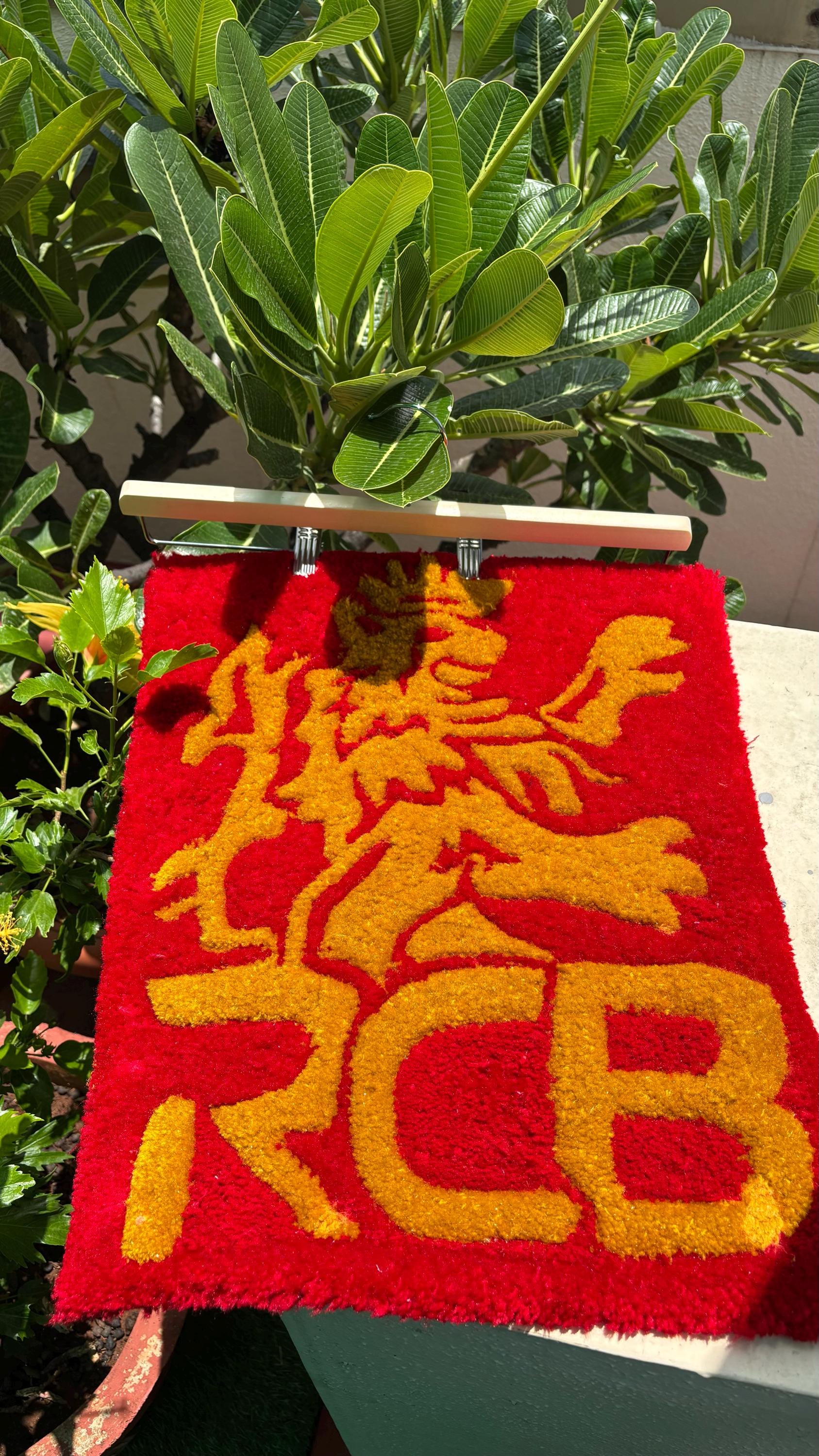 Hand Tufted RCB Rug | Custom IPL Fan Carpet, Sport Decor