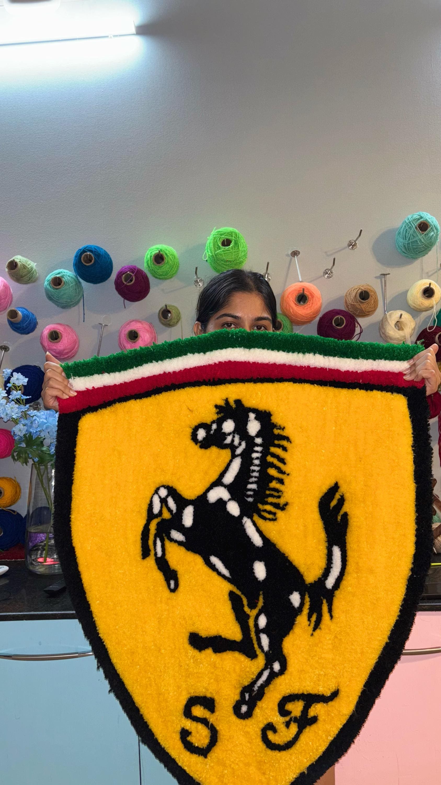 Hand Tufted Ferrari Logo Rug | Luxury Sports Car Decor