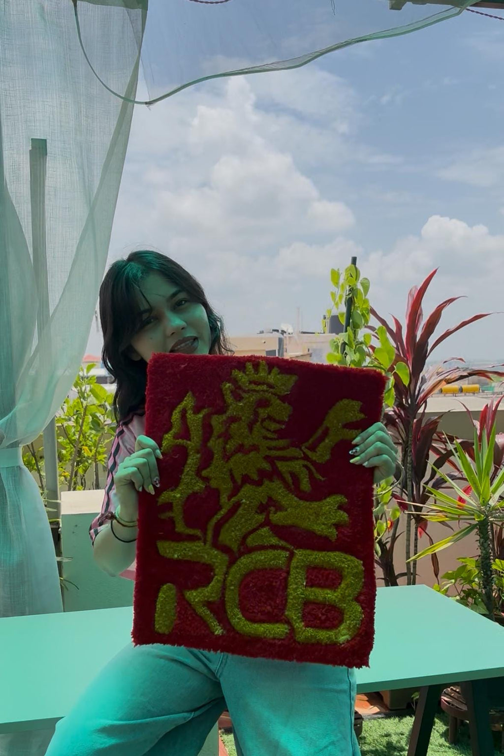 Hand Tufted RCB Rug | Custom IPL Fan Carpet, Sport Decor